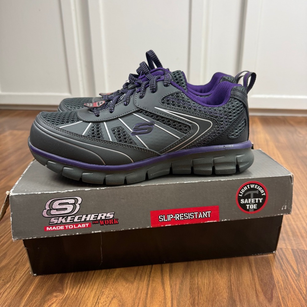 Skechers Work Synergy Algonac Safety Toe Slip Resistant Gray Purple Womens 8.5